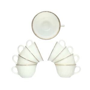 Anchor Hocking Fire King Golden Anniversary 8 Glass Teacups 2.5” 8oz No Saucers